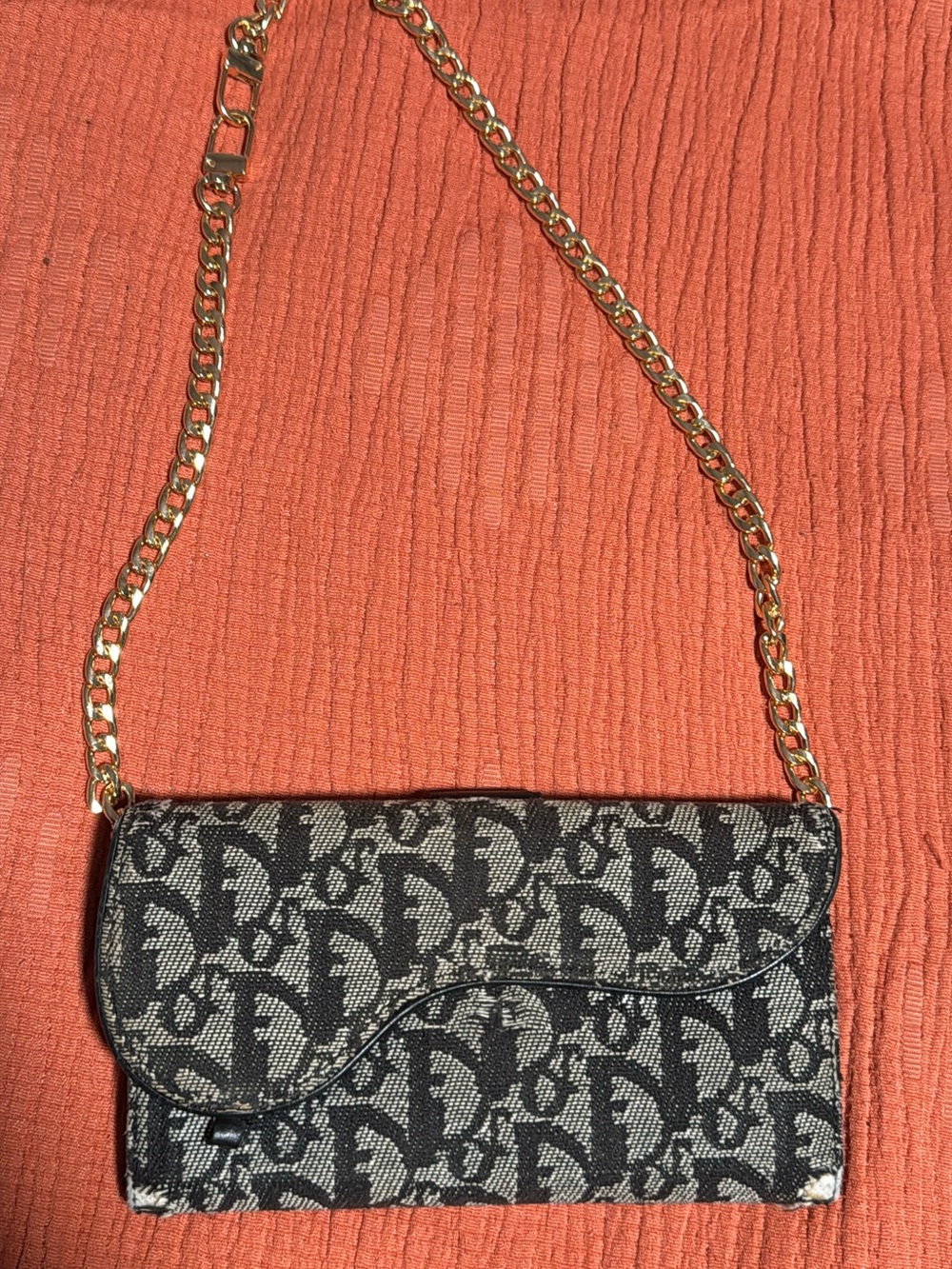 Dior Black Monogram Wallet with aftermarket chain